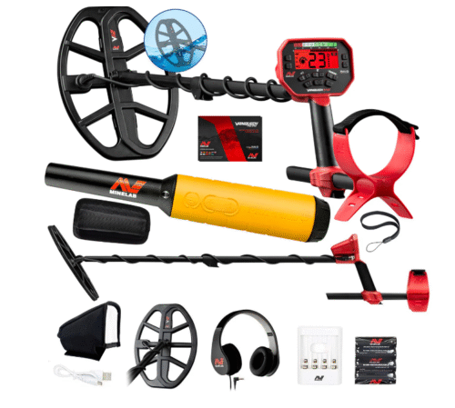 Vanquish 540 Metal Detector with Pro-Find 35 Pinpointer, Headphones, 12" Coil with Cover, Rechargeable Batteries